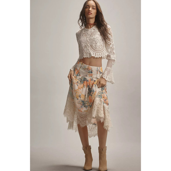 NEW Anthropologie Floral Lace A-Line Skirt - Medium - Picture 3 of 8